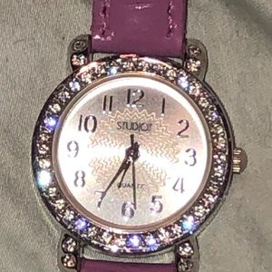 Crystal watch dark pink band NEW NEVER WORN
